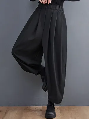 xakxx Casual Wide Leg Loose Pleated Solid Color Pants