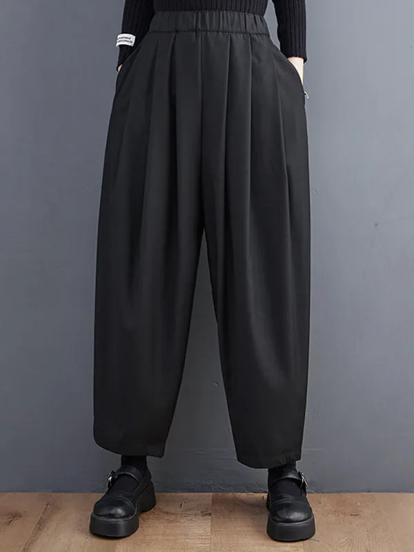 xakxx Casual Wide Leg Loose Pleated Solid Color Pants