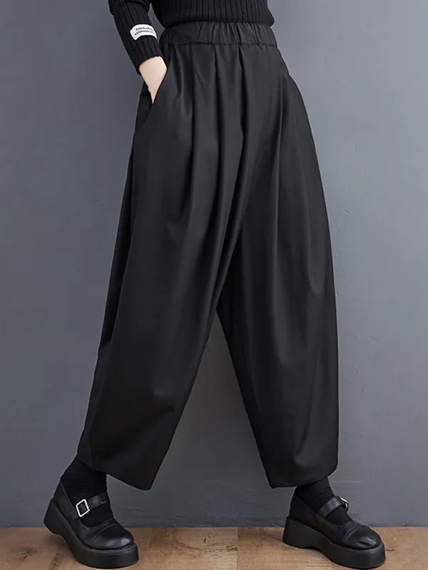 xakxx Casual Wide Leg Loose Pleated Solid Color Pants
