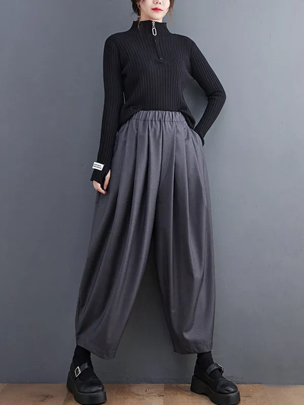 xakxx Casual Wide Leg Loose Pleated Solid Color Pants