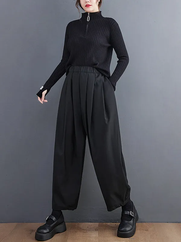 xakxx Casual Wide Leg Loose Pleated Solid Color Pants