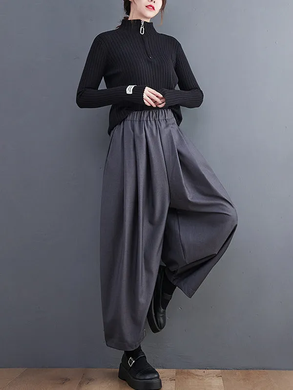 xakxx Casual Wide Leg Loose Pleated Solid Color Pants