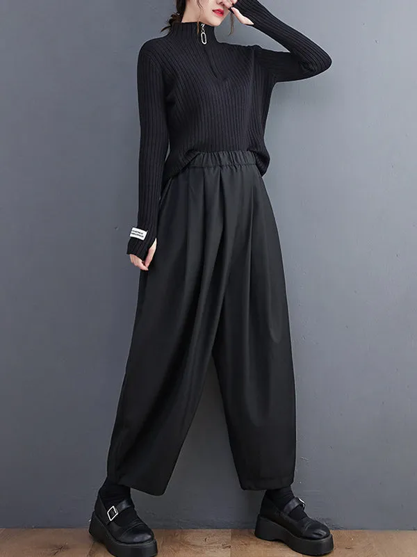 xakxx Casual Wide Leg Loose Pleated Solid Color Pants