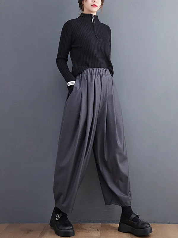 xakxx Casual Wide Leg Loose Pleated Solid Color Pants