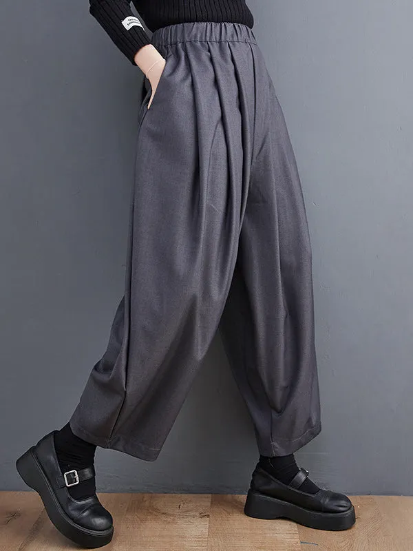 xakxx Casual Wide Leg Loose Pleated Solid Color Pants
