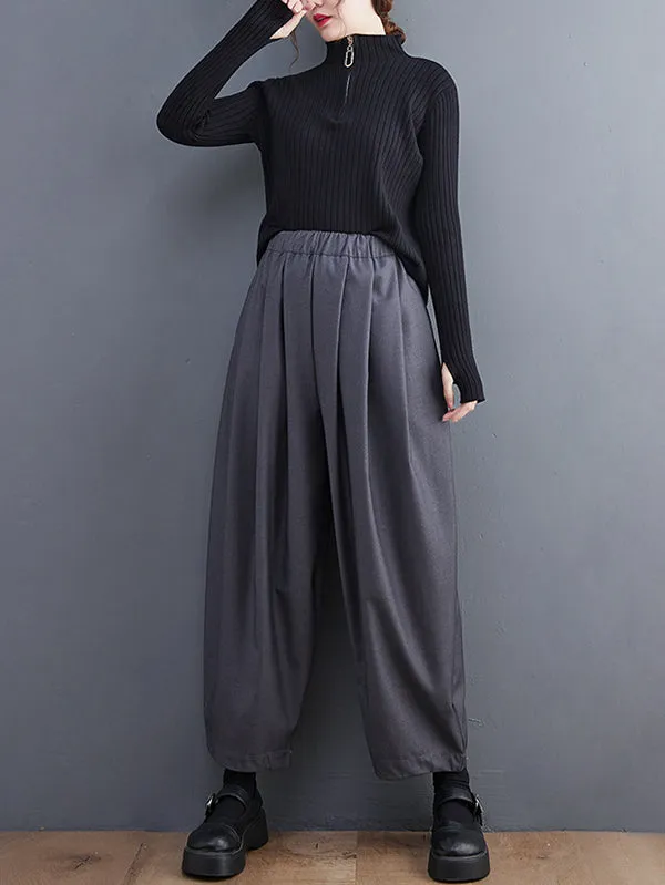xakxx Casual Wide Leg Loose Pleated Solid Color Pants